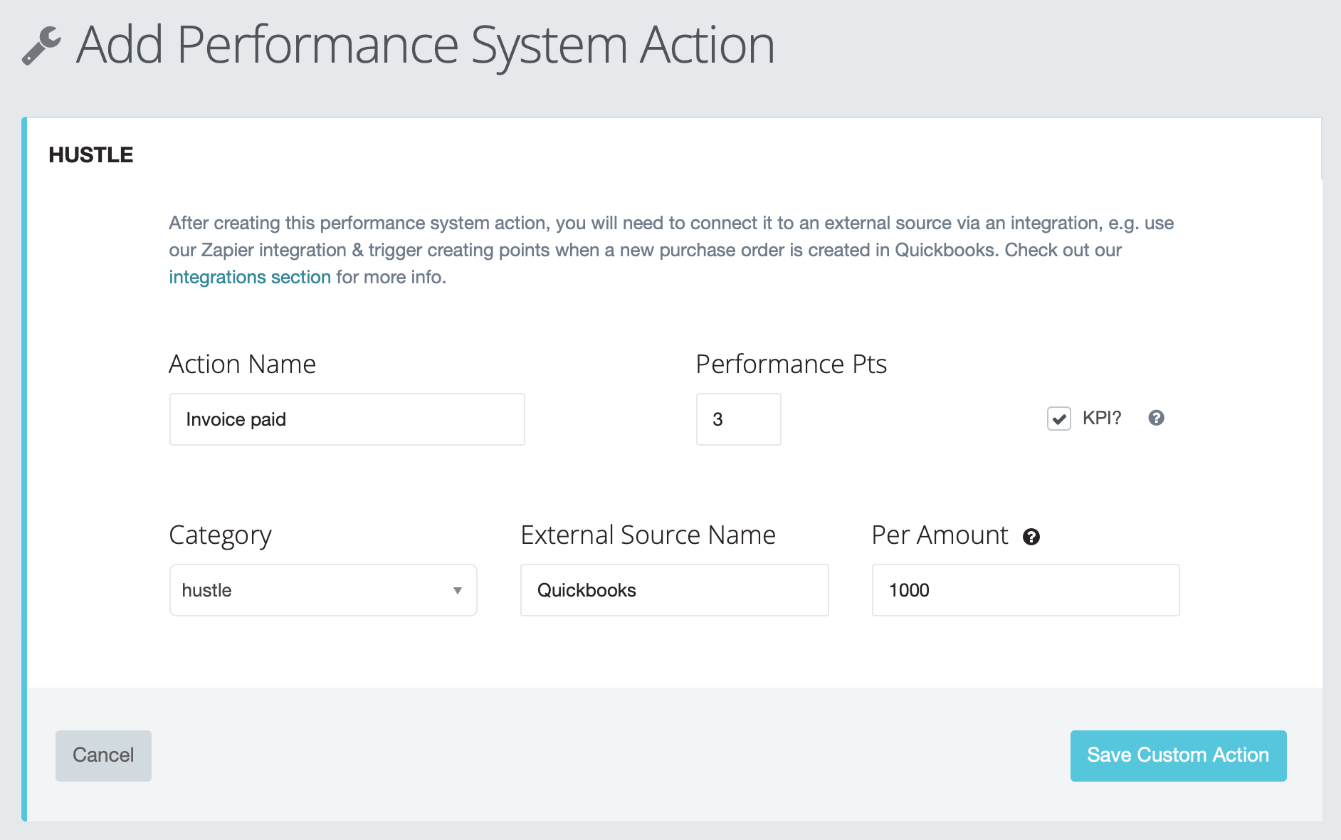 add custom performance system action
