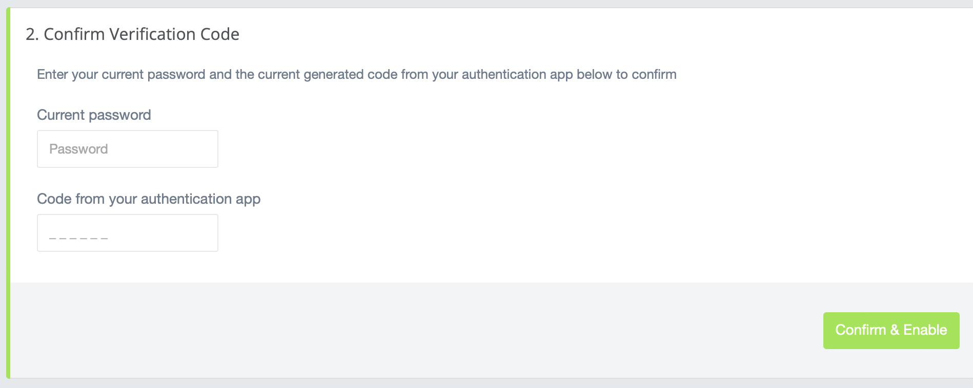confirm 2FA verification code